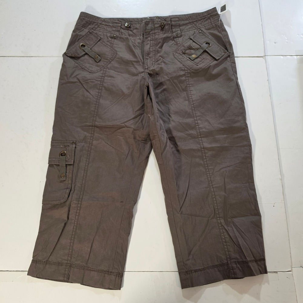 Point Zero Nicole Benisti Brown Cargo Capri Pants Women Size 13/14 NWT 3816157